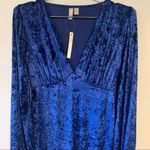 ASOS NWT  Blue Velvet Balloon Long Sleeve Bodycon V-Neck Mini Dress Size 4 Photo 5