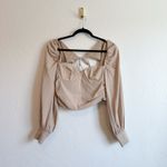 Majorelle  | Revolve Emily Cropped Linen Blend Blouse Top Beige Size‎ Medium Photo 3