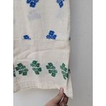 ZARA  Women's Pants Wide Leg Embroidered Flowers Cream Green/Blue Size Large Photo 6