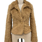 Betsey Johnson  Vintage 1990's Teddy Crop Faux Fur Jacket Tan Brown‎ Size 2 Photo 0