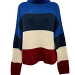 Anthropologie Cliche Mock Neck Colorblock Striped Wool Knit Long Sleeve Sweater Top Medium Photo 0