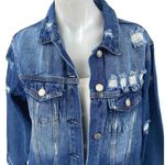 The Iconic Women's Blue Long Sleeve Button Down Distressed Denim Jeans Jacket M Size M Photo 2