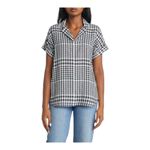 Beach Lunch Lounge Gingham Plaid Cuffed Button-Up Shirt Style LCT5020 Women Sm Photo 1