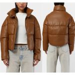 Apparis Brown Faux Leather Puffer Jacket Photo 2