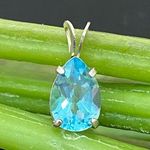 Sterling Silver Vintage Blue Topaz CZ Cubic Zirconia Teardrop Pendant 0.7g Photo 0