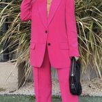 ZARA OVERSIZED FULL CUT BLAZER Shoulder Pads Flap Pockets BUTTONS PINK NEW Photo 1