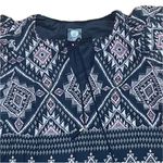 Vince Camuto Sheer Sleeve Geo Print Split Tie Neck Midi Dress Black Tan Sz 12 Photo 3