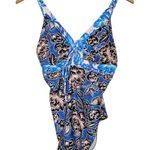 Cupshe NWT Swimsuit Deep Vneck Self Tie Mix Print Blue Floral One Piece Large Photo 11