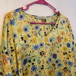 ZARA  Satin Silky V Neck Quarter Sleeve Blouse Top Yellow Floral Womens Small Photo 1