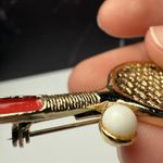 Gerry’s Tennis Racket & Ball Brooch Pin Signed Vintage Gold Tone Dual Pendant Photo 8