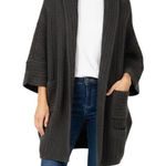 CAbi  Oversized Brown Cable Knit Cardigan Sweater XS/S Cape Sleeve Open Front Photo 0