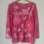 Sigrid Olsen Sport Hand Knit Pink Loose Knit Embellished Sweater Size Lg 🔴 Photo 0