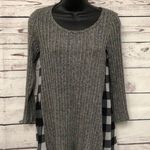 Moa Moa light Gray sweater Black White Buffalo plaid chiffon sides Tunic Size S Photo 1