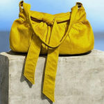 Morelle Yellow Leather Shoulder Bag Bow Accent Slouchy Hobo Bag Purse EUC Photo 0