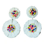 Boho Beaded Rattan Raffia Summer Statement‎ Earrings Dangle Rainbow White 2.5" Photo 4