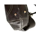 Coach Large Black Leather Shoulder Tote Bag Silver Hardware White Stitching Photo 5