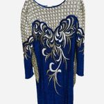 Alisha Vintage 80s Blue & White Beaded Silk Pageant Party Prom Dress sz XL Heavy Photo 0