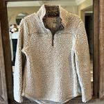 The Comfy Pullover Sherpa Beige Zip Neck Sweatshirt Cozy Womens Small Photo 4