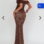 Selfie Leslie Flutters Off-Shoulder Lace Maxi Dress Chocolate Photo 1