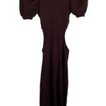 LPA Clementine Cutout Midi Dress Chocolate Brown Ribbed Knit Puff Sleeve Small Photo 2