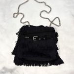 Christian Louboutin Belted Fringe Suede Crossbody Bucket Bag Chain Strap Black Photo 3