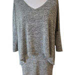 Joseph Ribkoff Sweater Gray Layered Slinky Knit V Neck Tunic Top Womens Size 4 Photo 0