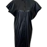 Theory  Black Paper Faux Leather Button Front Triangle Shift Dress Size P Petite Photo 0