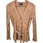 Pendleton  Ribbed Knit Cardigan Belted Long Sleeve V Neck Tan Silk Cotton Blend Photo 0