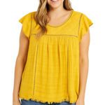 John Paul Richard Large Top Yellow Cap Sleeve Blouse Raw Boho Boxy Gauzy 1684 Photo 0
