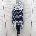 Hazel Crochet Lace Detail Striped Long Sleeve Shirt Blue White Small Photo 1