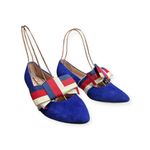 Gucci Sylvie Bow Web Stripe Ballerina Flats EU 38 US 8 Suede Slippers Slides Photo 2