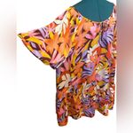 Tallulah Kate Puff Sleeve Bright Floral Tiered Mini Shift Dress 2X Orange Photo 1