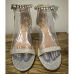 Badgley Mischka Jewel Silver Glitter Ankle Strap Heels Crystal Bow Womens Sz 6.5 Photo 2