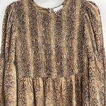 Ganni  Long Sleeve Smocked Dress  Light Brown Snakeskin Print Size 38 Us Size 6 Photo 3