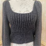 Free People  Katie Pullover Black Ribbed Cropped Sweater Puff Long Sleeves Sz M Photo 5