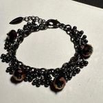 Coldwater Creek Gunmetal Tone & Purple Beads Beaded Charm Bracelet Adjustable Photo 0