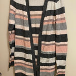 Marled Womens Knit Cardigan Sweater XS Bust 34” Stripes Striped Pink Gray Cream Photo 0