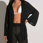 Elan  Black Crotchet Hoodie Open Front Cardigan(Size Large) Photo 0