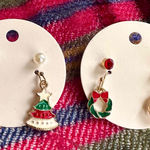 Festive Christmas Tree Wreath Earrings Red Photo 0
