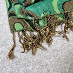 Vintage Silk Blend Women's Green Geometric Pashmina Shawl Wrap Fringe Accents Photo 1