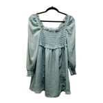 ASOS  Teal Shirred Skater Dress Long Sleeve Babydoll Mini Dress Smocked Size 6 Photo 1