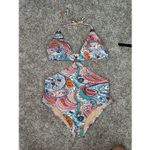 J. Crew scribble floral print cutout one piece swimsuit multi color O rings 12 White Photo 3