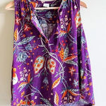 Anthropologie Purple Floral Tank Top Purple V Neck Womens Size S Tie Front Photo 0
