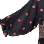 Free People  Dahlia Embroidered Black Dress Puff Sleeve Brown size Small Photo 5