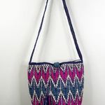 Free People  Clover Drawstring Straw Woven Bucket Bag Colorful Boho Photo 1