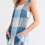 Urban Outfitters  Blue & Gray Romana Plaid Linen Shift Overall‎ Dress Size XS Photo 0