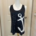 J.Crew  Sequin Anchor Tank Top in Size Medium Navy Blue and White Photo 1