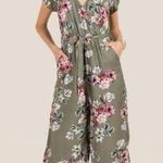 Blue Rain  olive green floral boho cropped jumpsuit with pockets size medium Photo 0