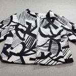 Chico's Womens Jacket Size 1 Black White Bi-Color Geometric Open Front Career Photo 6