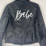 Noisy May Black Faux Leather Biker Moto Jacket Customized Babe on Back Small S Photo 12